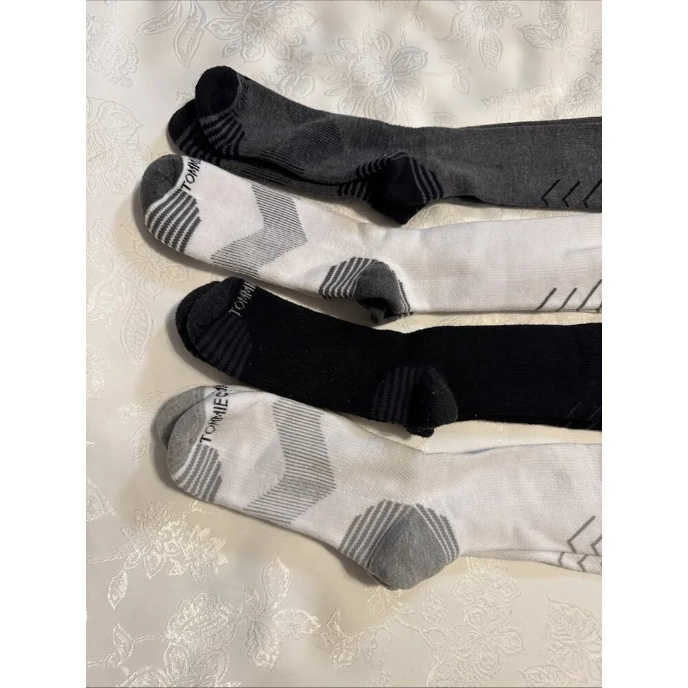 Tommie Copper 4 Pack SnugStay Compression Socks Black White Gray Large 10-12.5